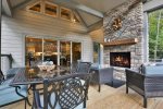 Stunning outdoor fireplace overlooking the Cartecay River